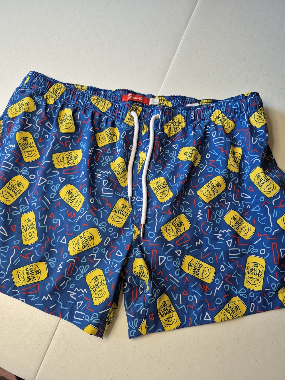 Men's Blue Swim Trunks with Yellow Can Print - Samuel Adams Inspired 4433/6
